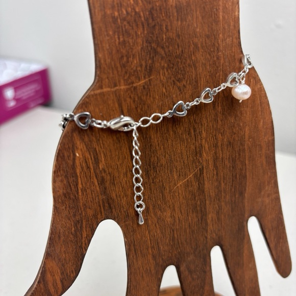 Silver Heart Charm Bracelet with Pearls, Classic, Timeless, Bridal, Party - Picture 5 of 7